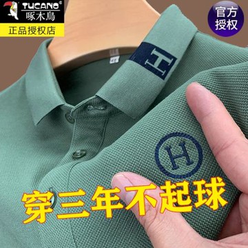 啄木鳥純棉刺繡男士短袖t恤翻領寬松高端Polo衫男名牌爸爸裝上衣
