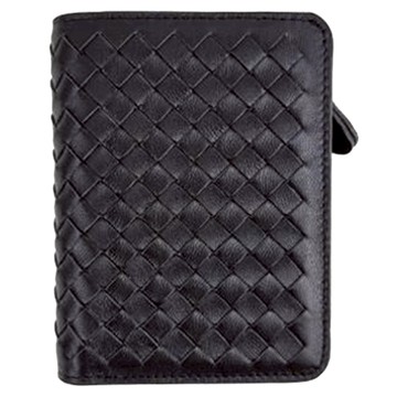 真皮羊皮手工編織12卡位中夾錢包  10 × 3 × 13cm  黑色