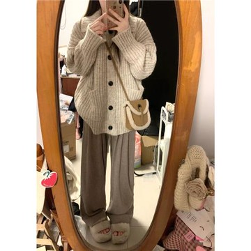 韓系慵懶風高領開衫毛衣女外套春秋裝高級感寬松軟糯針織加厚上衣