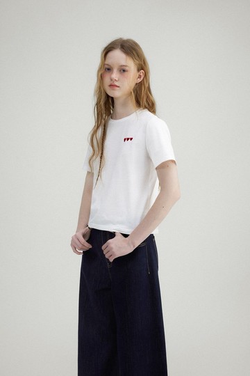 crush 愛心復古植絨雪花肌理短袖T恤