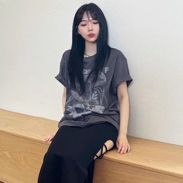 T恤 情侶蘑菇寬鬆五分袖T恤ODD1005-創翊韓都