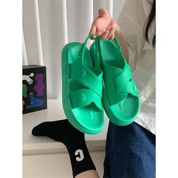 細細條 涼鞋女夏季學生運動風個性韓版ins網紅綠色交叉平底沙灘鞋