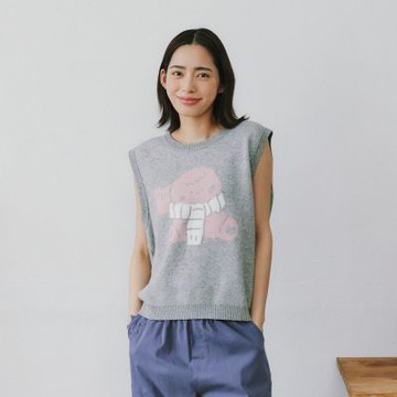 【Dailo】暖暖棉花糖兔圓領針織背心 藍 卡 灰(魅力商品)