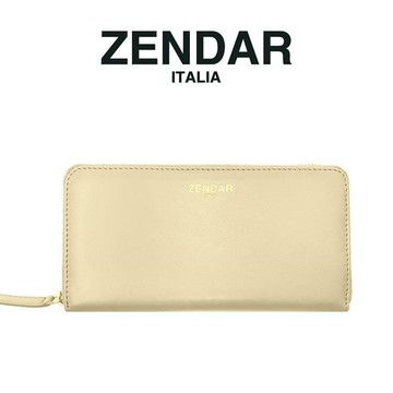 【ZENDAR】限量1折 頂級小羊皮拉鍊長夾 黛安娜系列 全新專櫃展示品(奶杏色)