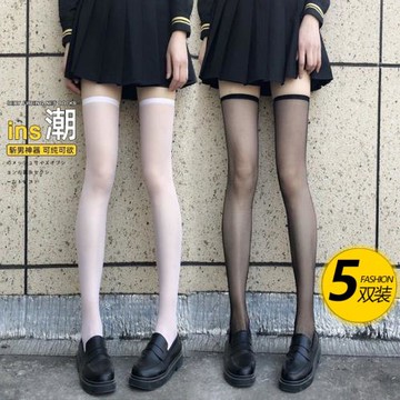 高筒過膝襪黑絲襪蕾絲夏季超薄長筒襪jk網紅超火半截防勾絲ins潮