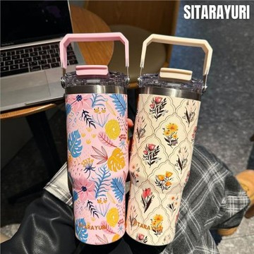 冰霸杯3D花漾系列2024新款大容量吸管保冷硬手提雙飲杯子保溫杯無