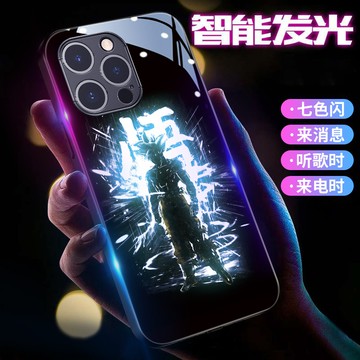 七龍珠蘋果16promax手機殼新款男iPhone16黑悟空超12mini來電發光11pm動漫xr防摔13玻璃x全包鏡頭
