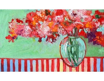 原創油畫櫻花畫春天花瓶裡的花朵現代藝術