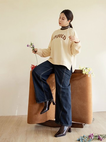 風格人物西喜女神褲．純棉不對稱褲口牛仔顯瘦寬褲