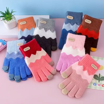 【Arbea】秋冬季兒童手套小孩女孩保暖女童男童加絨毛線針織五指套冬天【C1326】