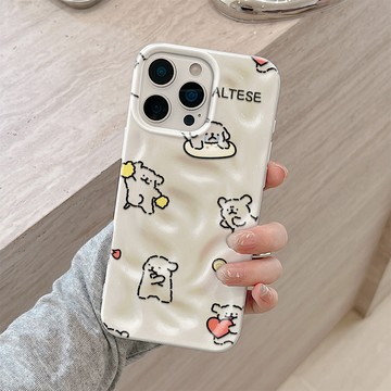 可愛愛心小狗 適用iPhone15Plus/16Pro/17ProMax隕石殼軟殼蘋果14/13/12大孔防摔全包高級感
