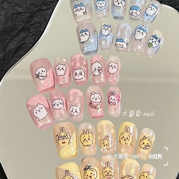 臺灣出貨🔥吉伊卡哇Chiikawa討伐小八穿戴甲甲片diy短款可愛萌妹成品貼片 純手工穿戴甲 韓系手繪卡通美甲貼片指甲貼