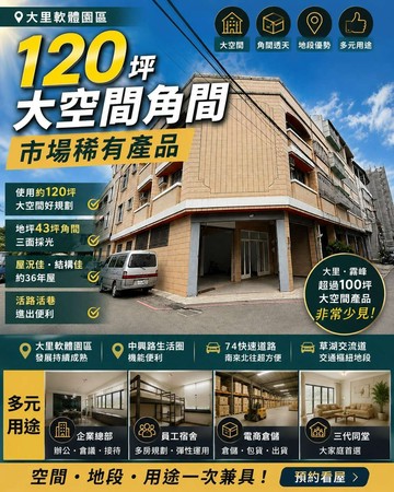 房仲弟妹軟園角間‼️120坪大空間多功能店住｜台中市大里區東南路