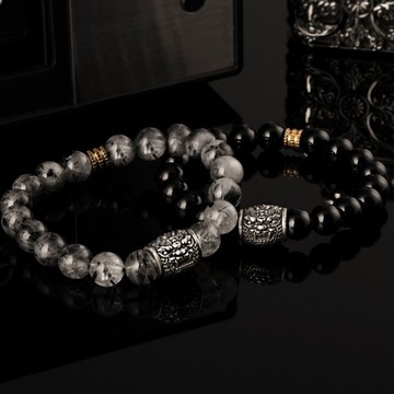 【JK銀飾】添財貔貅／925純銀、黑瑪瑙、法晶【手串】