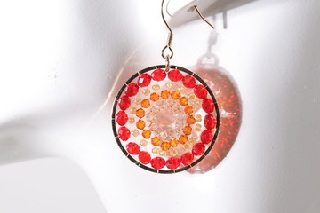 紅色曼陀羅光珠耳環