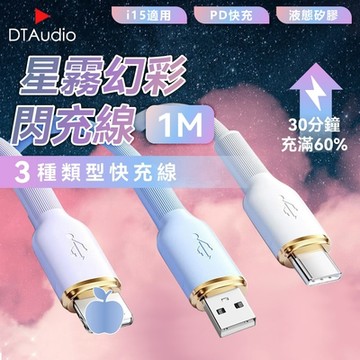 1M 星霧幻彩閃充線 65W 手機 充電器 快充線 Type-C  手機充電線 PD快充線 傳輸線 不纏繞 防斷裂