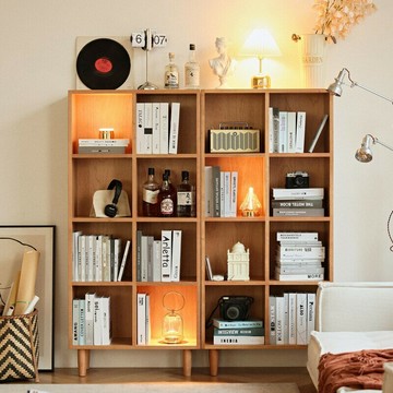 台灣公司貨 免運 可開票 北歐實木落地書架原木整墻書柜橡木櫻桃木書房收納原木展示置物柜