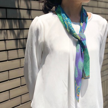 Ballett 華麗佩斯利圖案雪紡絲巾 綠色 日本製造 可居家清洗