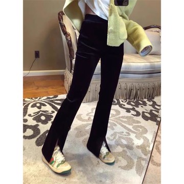 2025春秋新款絲絨微喇叭褲女高腰顯瘦垂感窄版拖地百搭爆款闊腿褲