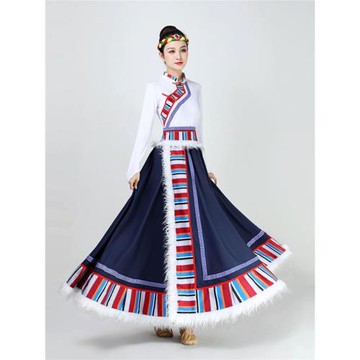 藏族舞蹈裝服女成人廣場藝考練習裙上衣民族蒙古服飾大擺裙半身裙