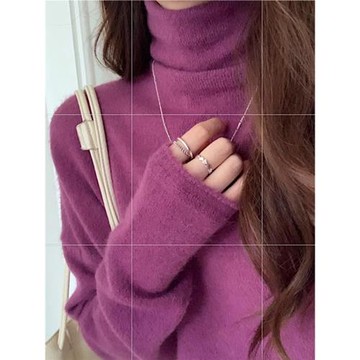 紫色羊絨高領打底衫上衣女春季慵懶風高級感內搭保暖羊毛針織毛衣