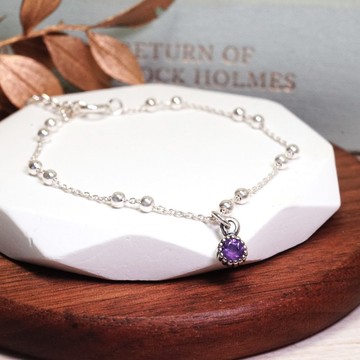 水瓶座 星座守護石 生日禮物 925純銀手鍊 雙圓珠設計 女生禮物