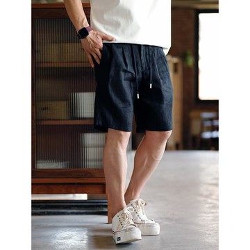 日系復古時尚百搭輕奢亞麻純色短褲男夏季潮流新款舒適透氣五分褲