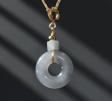 【願‧平安】冰烏雞平安扣項鍊14K包金 | 天然緬甸A貨翡翠 | 送禮