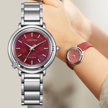 CITIZEN 星辰 L系列 光動能 天然美鑽淑女錶-曙光紅 EM1090-78X 附原廠錶帶 送禮 禮物 推薦