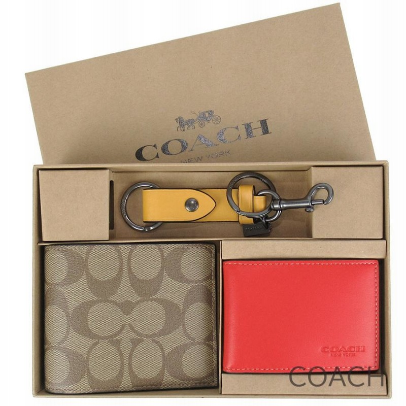 コーチ 二つ折り財布 キーホルダー セット メンズ COACH シグネチャー 専用箱付き パスケース付き | LINEショッピング