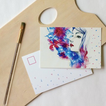 明信片/藍色城市裡的一抹紅少女