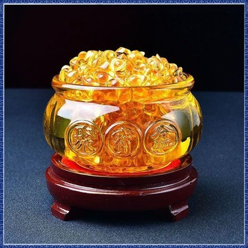 紫南宮過爐開光🙏🏻7月初更新-琉璃招財聚寶盆黃水晶客廳擺件辦公室禮品開業聚財家居裝飾品 QXJK