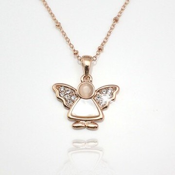 純銀項鍊 鍍18K金貓眼石吊墜-時尚可愛天使鑲鑽情人節生日禮物女飾品73ks20【獨家進口】【米蘭精品】