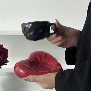 工廠批發愛心杯碟陶瓷咖啡杯馬克杯高顏值高級牛奶家用情侶喝水杯