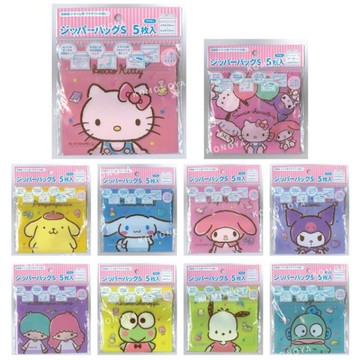 小禮堂 Sanrio 三麗鷗 11x11.7 S號 透明橫式夾鏈袋五入組 (角色半身款) Kitty 美樂蒂 酷洛米