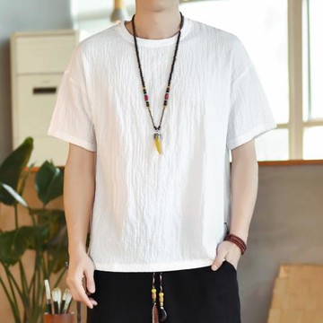 中國風男裝 唐裝夏季薄款冰絲短袖t恤中式復古漢服棉麻半袖體恤男