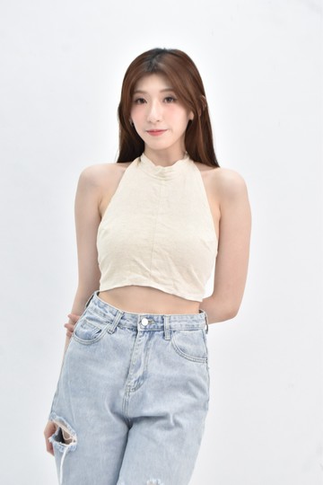 (F) ouppt 韓牌掛脖杏色上衣