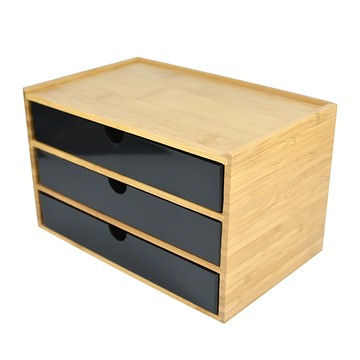 多功能木質收納盒 三層抽屜  黑色  1個