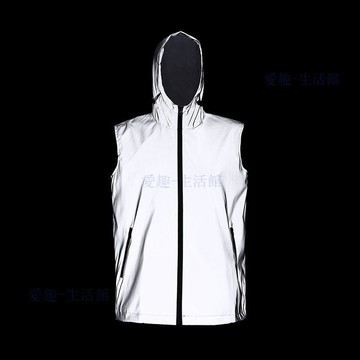 🔥臺灣出貨🔥夏季新款男士反光馬甲夜跑騎行高光連帽無袖背心潮男嘻哈高街外套06vD