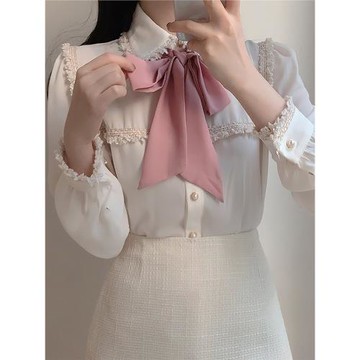 蝴蝶結襯衫女秋季新款宮廷風設計感小眾別致氣質長袖襯衣春秋上衣