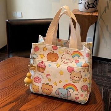 臺灣出貨🐑🐑🐑卡通手提帆布包新款時尚學生午餐大容量百搭便當收納包袋遛彎拎包