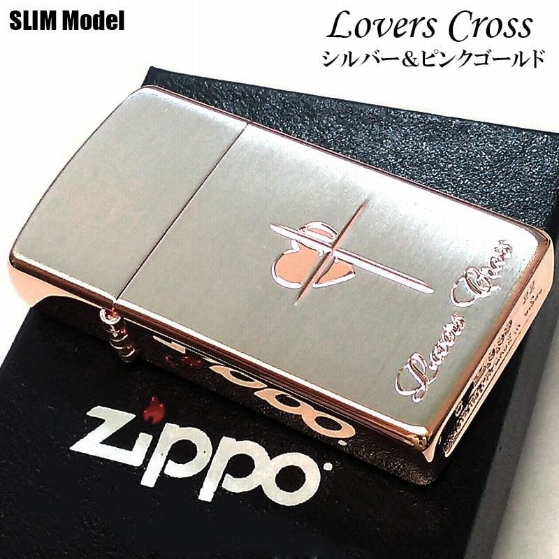 ZIPPO スリム ジッポ ライター ハート クロス ラバーズ 彫刻 ピンク 