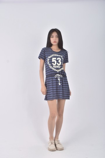 (S) 棉質圓領藍色短袖上衣