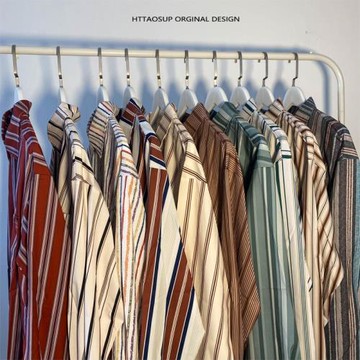 HTTAOSUP日系復古豎條紋長袖襯衫男潮牌街頭寬松情侶休閑襯衣外套