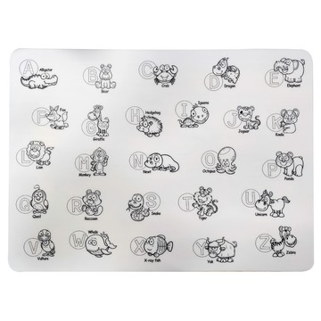 食品級矽膠畫畫餐墊 Set (附8色彩色筆) 40*30*0.1CM  動物英文 白色  1個