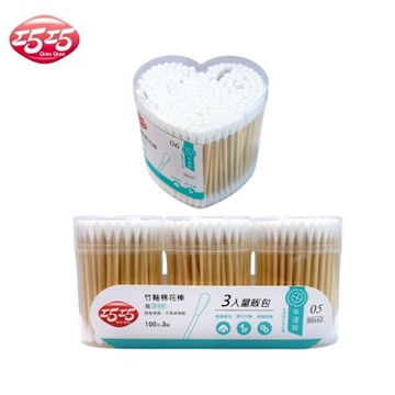 【巧巧】圓頭竹軸棉花棒(200支/盒)+圓頭竹軸棉花棒(100支/盒x3量販包)