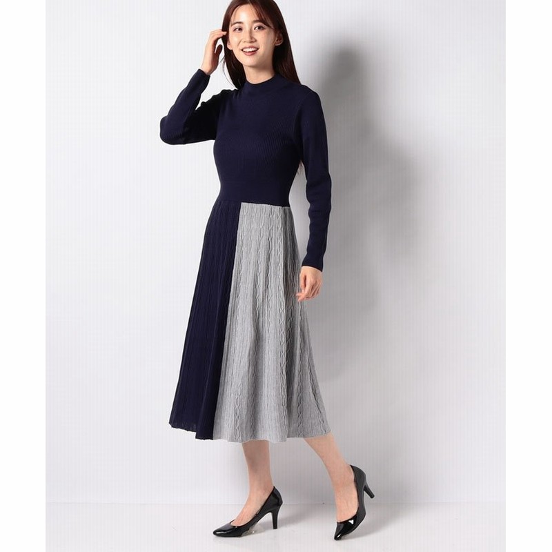 インタープラネット 配色タック柄切替ニットワンピース レディース ブルー系 002 Interplanet 通販 Lineポイント最大get Lineショッピング