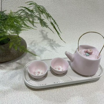 茶壶 茶具粉色捏花提梁壺功夫茶具套裝一壺四杯帶茶盤小套女生簡約泡茶杯壺
