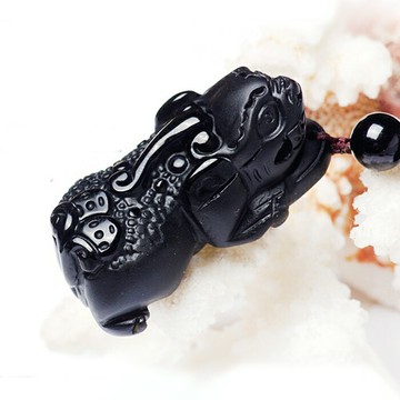 開光 天然黑曜石貔貅吊墜 精雕磨砂大號黑曜石一步登天貔貅項鏈