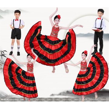 兒童六一演出服女斗牛舞西班牙斗牛舞大擺裙開場舞表演服幼兒園